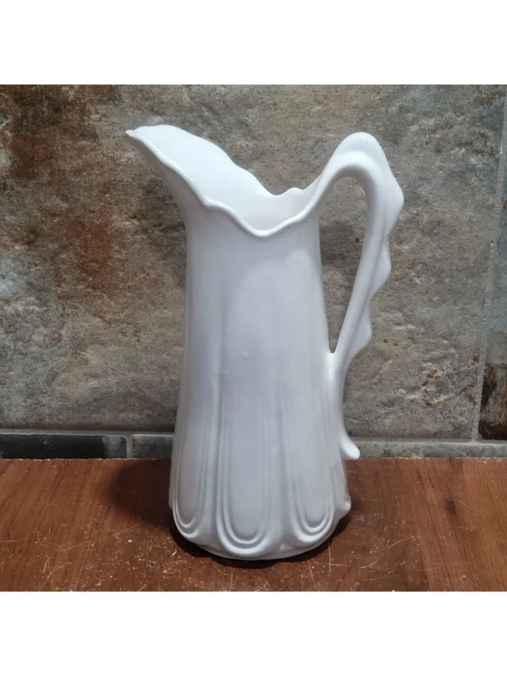 Vintage White Ironstone Water Pitcher Scallop Design